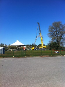 Erecting tent for Bard on the Beach