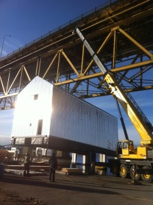 Lifting 80ft. boathouse into water