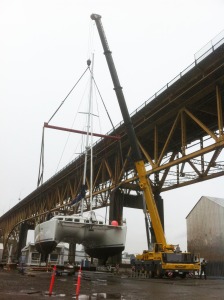Lifting large catamaran